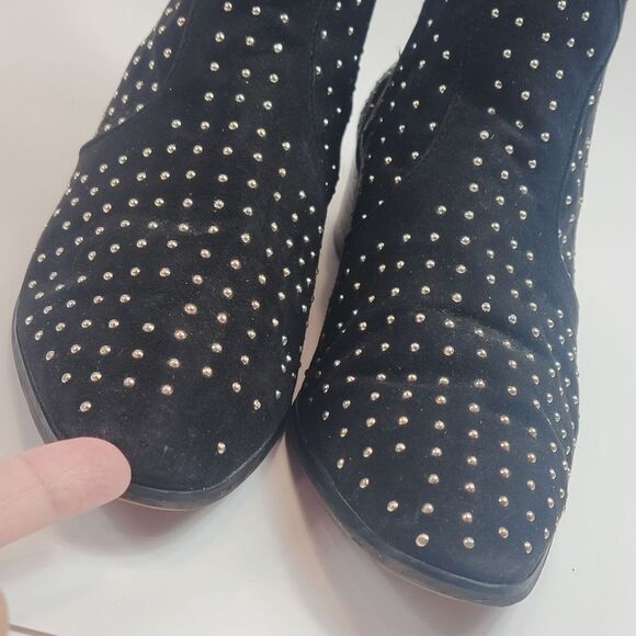 BCBG Gold Studded Faux Suede Ankle Bootie Size 9 - Picture 7 of 11